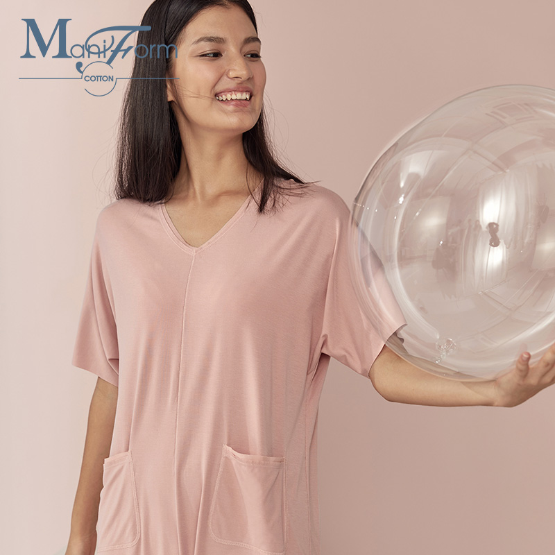 曼妮芬棉质生活莫代尔舒适亲肤家居服服短袖随意裁长款睡裙女 曼妮芬棉质生活莫代尔舒适亲肤家居服服短袖随意裁长款睡裙女
