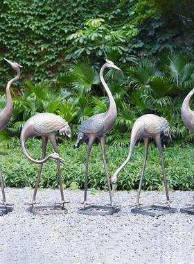 户外仿铜仙鹤雕塑模型园林草坪水池庭院玻璃钢装饰丹顶鹤景观摆件