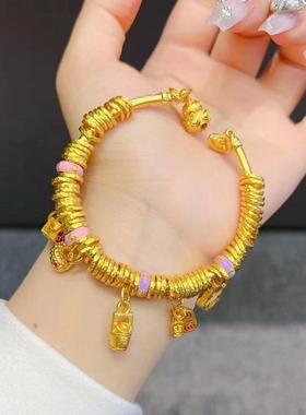 女沙金烧蓝珐琅称心如意盘缠手镯