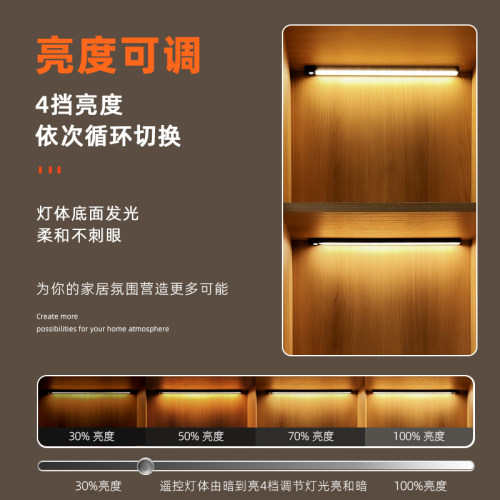 遥控LED橱柜灯带免插充电感应灯展示柜衣柜灯条磁吸无线自粘酒柜 - 图0