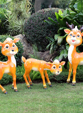 园林仿真梅花鹿摆件户外卡通动物玻璃钢雕塑公园景观小品装饰摆设