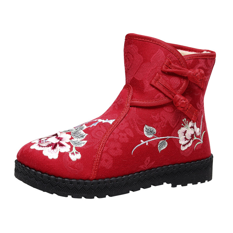 老北京布鞋女棉靴秋冬加绒保暖防滑民族风绣花鞋中老年厚底短靴,淘宝优惠券,粉丝福利购,淘宝优惠卷