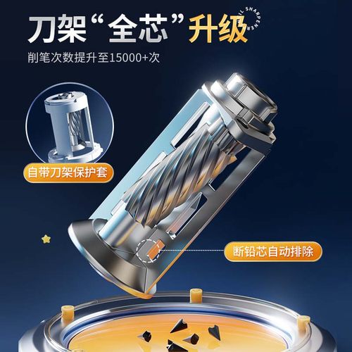 晨光大口径全自动削笔器小学生专用电动充电转笔刀男孩女孩进削笔机幼儿园儿童粗杆三角铅笔卷笔刀新年礼物 - 图2