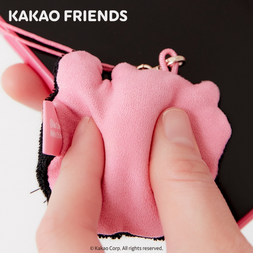 kakao friends黑春植蝴蝶结手机清洁链小娃娃玩偶公仔挂件钥匙扣 - 图0