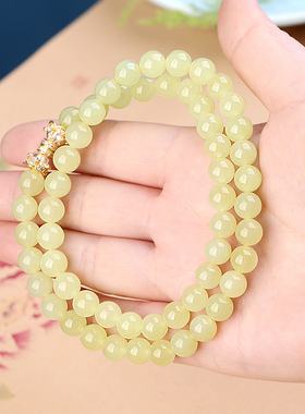 新疆若羌黄口料圆珠项链鸡油黄老矿料颗颗满肉细腻油润送妈妈女友