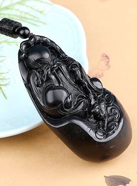 涵怡和田玉墨玉寿星把件