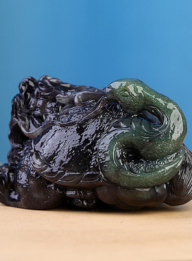 孤品大师工艺和田玉烟紫玄武神兽手把件龙龟玉摆件男女玄武呈祥