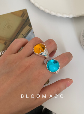 葡萄牙小众设计极光色澳宝圆形闪钻叠戴戒指 ins高级感大宝石指环