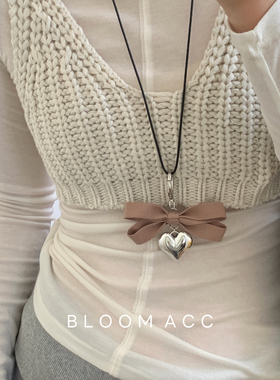 韩系简约爱心牛仔蝴蝶结挂件吊坠项链女百搭高级感毛衣链配饰潮