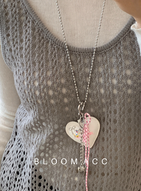 韩式ins风手编绳皮质字母爱心挂件项链miu系甜心长款毛衣链女