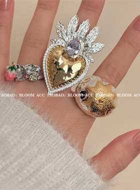 甜酷Y2K辣妹风珐琅滴油复古可爱大草莓戒指 时尚百搭叠戴手工指环