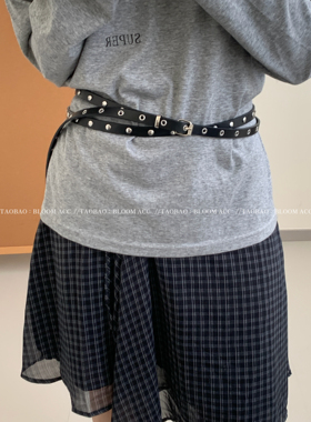 小众黄色双铆钉多层腰带ins风穿搭辣妹个性时尚皮带腰封配饰带