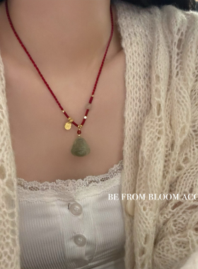 新中式手工编织绳国风和田玉天然石佛公吊坠项链锁骨链复古颈链