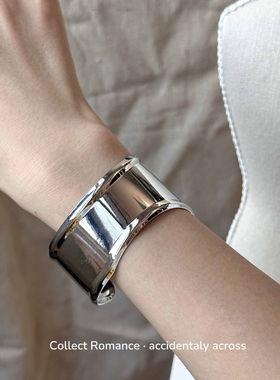 新款简约首饰银色时尚光面手环不规则几何夸张设计感拉丝手镯