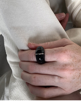 法式复古小众简约时尚金属宽戒指设计感ins风滴釉欧美夸张戒指女