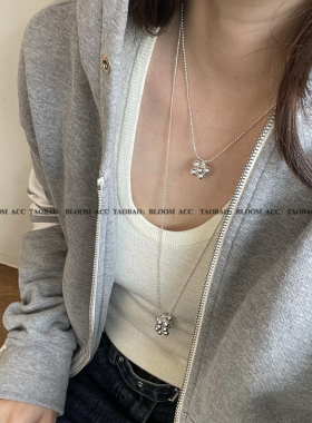 韩国荷静同款葡萄串项链银色球圆形流苏颈链叠戴吊坠百搭毛衣链