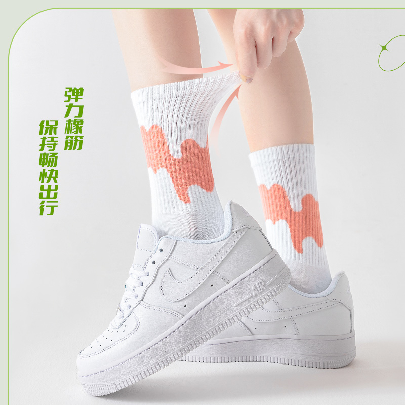 中学生袜子女纯棉中筒秋季薄全棉防臭吸汗透气女童长筒绿运动中简