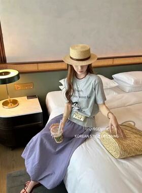 韩国东大门夏季新款韩版时尚圆领宽松显瘦短袖T恤+半身裙两件套装