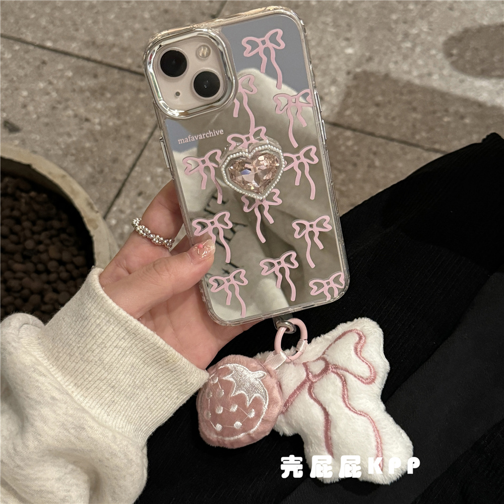 壳屁屁KPP甜美钻石爱心蝴蝶结韩ins适用苹果15ProMax手机壳iPhone13/15新12软14Promax镜面保护套14可爱挂件-图0