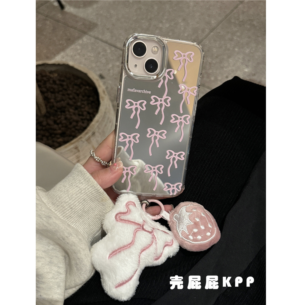 壳屁屁KPP甜美钻石爱心蝴蝶结韩ins适用苹果15ProMax手机壳iPhone13/15新12软14Promax镜面保护套14可爱挂件-图3