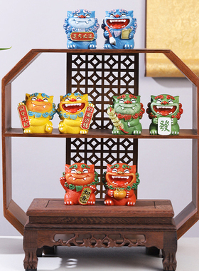 国潮欢喜风狮爷茶宠摆件创意