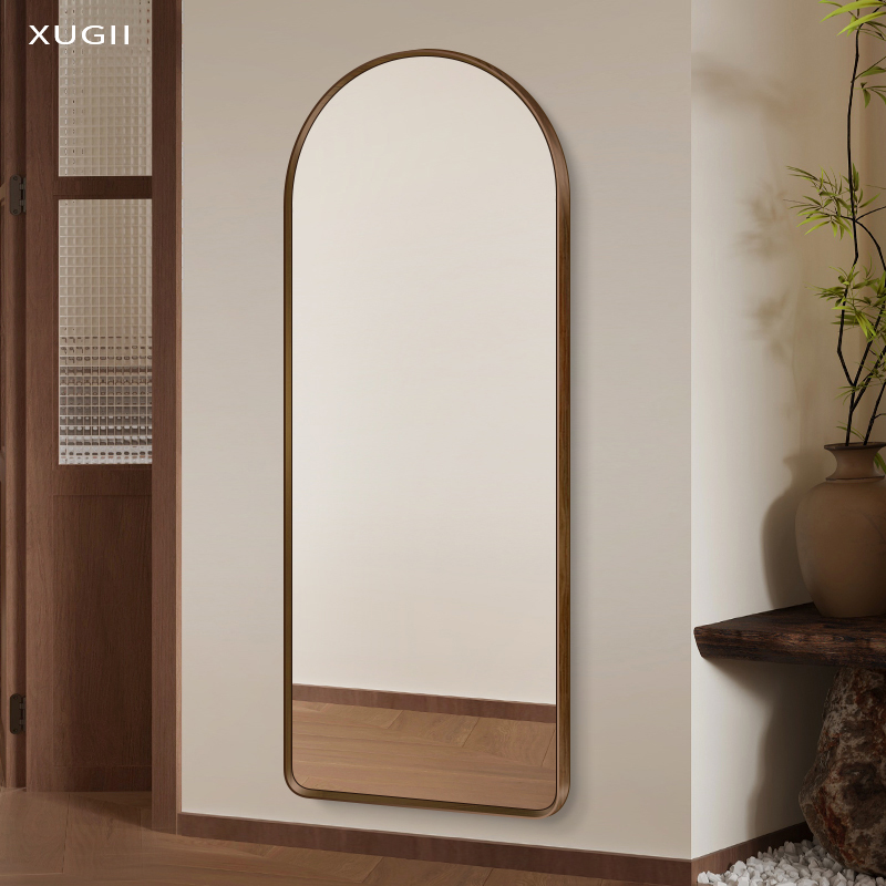 中古木纹全身镜不变形法式复古拱形试衣镜家用客厅入户玄关穿衣镜 - 图0