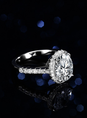 S925银戒指莫桑石异形蛋形女镀PT950 铂金戒子精工重工2克拉珠宝