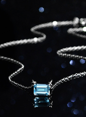 蓝托帕石莫桑石项链吊坠925纯银镀PT950 铂金1克拉几何祖玛绿切工