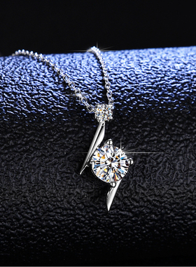 s925银镀PT950 铂金莫桑钻项链女款S型闪电吊坠锁骨链小红书ins