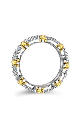 s925银戒指莫桑石镀PT950 铂金交叉女士欧美排戒双色戒子饰品礼品