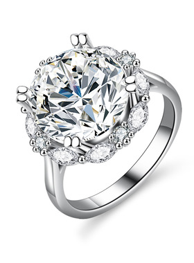 经典四爪s925银戒指5克拉莫桑石镀PT950 铂金女双排钻鸽子蛋婚戒