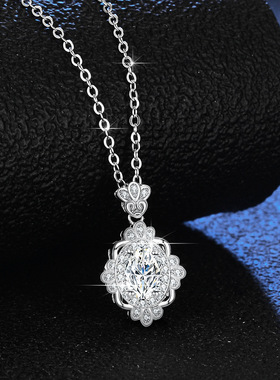 s925纯银吊坠1克拉莫桑石镀PT950 铂金项链女时尚皇冠椭圆形蛋形