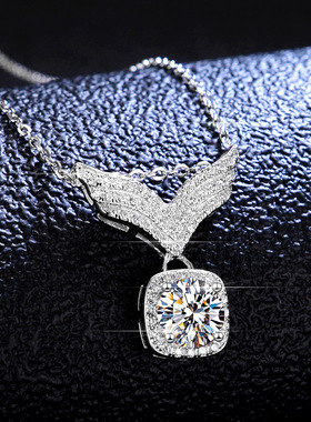 S925银镀PT950 铂金吊坠莫桑石项链女款天使之翼ins吊坠锁骨链