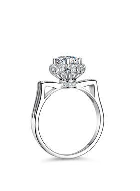 s925银戒指莫桑石镀PT950 铂金交叉女士小众排戒满钻一克拉戒子