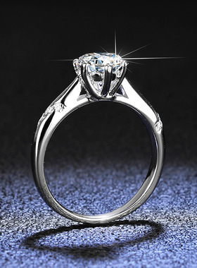 S925银莫桑石戒指结婚珠宝饰品镀PT950 铂金通灵六爪开口女士指环