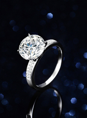 四爪s925银镀PT950 铂金戒指5克拉莫桑石女双排戒子鸽子蛋婚戒