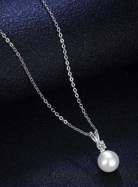 轻奢珠宝s925纯银饰莫桑石经典四爪项链镀PT950 铂金淡水珍珠吊坠