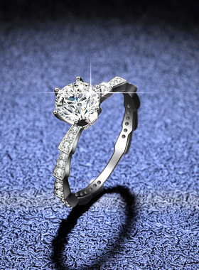 戒指s925银莫桑石6爪蛇形钻戒戒指女时尚潮款镀PT950 铂金指环