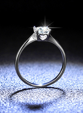 D色莫桑石戒指女925纯银一克拉镀PT950 铂金经典扭臂四爪结婚指环