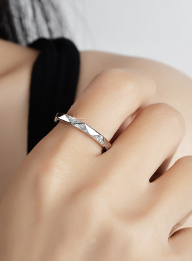 莫桑石镀PT950 铂金女S925银戒指几何满圈满钻排戒ins钻戒戒子