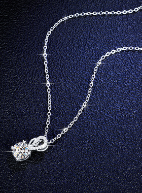 s925纯银镀PT950 铂金吊坠1克拉莫桑石项链女款时尚经典四爪饰品