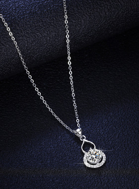 925银镀PT950 铂金吊坠1克拉莫桑石项链女经典葫芦简约气质饰品