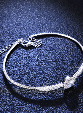 s925银手环镀PT950 铂金手链莫桑石豪华圆包手镯女款时尚首饰礼品