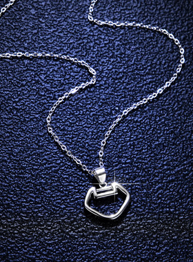 s925纯银镀PT950 铂金吊坠故宫福长命锁莫桑石项链女款中国风饰品