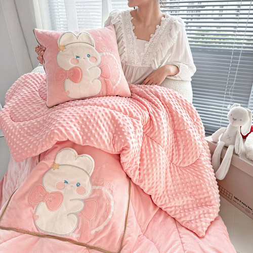 加厚加绒豆豆绒卡通贴布绣多功能抱枕被子两用沙发汽车载床上午睡 - 图2