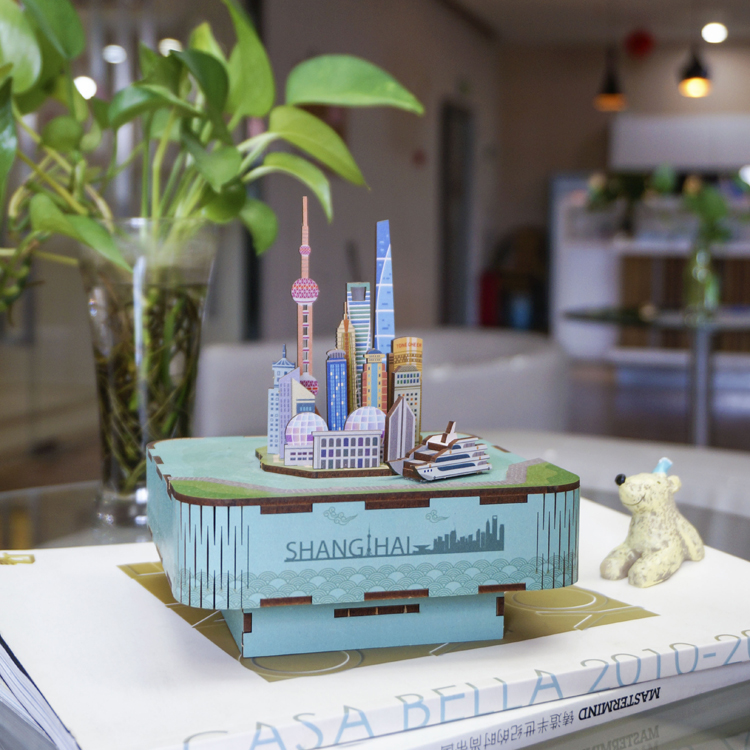 同趣拼装八音盒上海风情科技馆木质音乐盒diy手工生日礼物