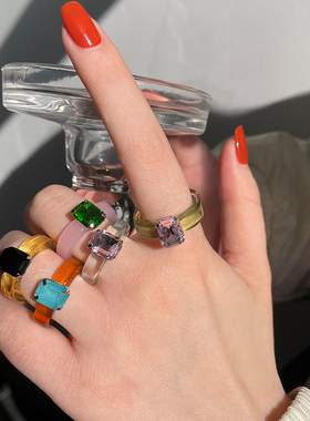 New Colorful Transparent Acrylic Rhinestone Resin Set Ring