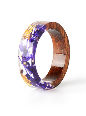 2019 Hot Sale Handmade Wood Resin Ring Dried Flowers Plants