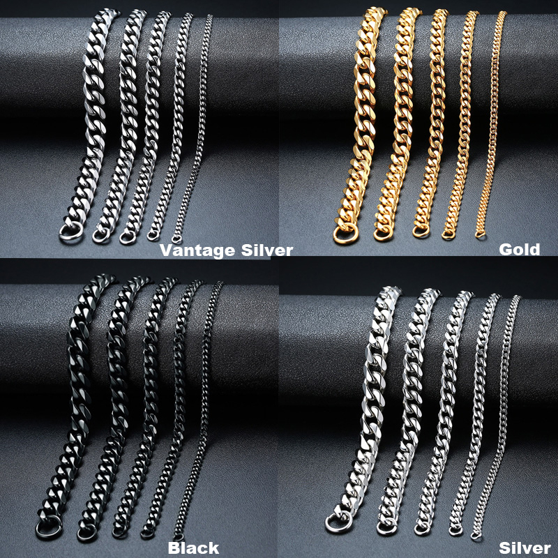 NEWMen's Bracelet Curb Cuban Link Chain Stainless Steel Mens - 图3