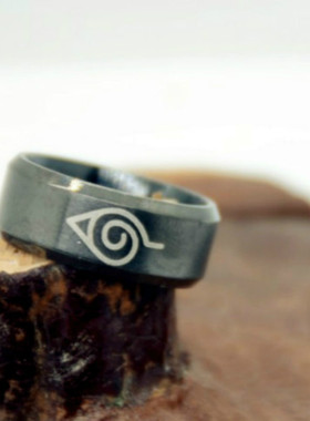 8mm brushed Naruto Konoha sign 316L Stainless Steel Ring Bl